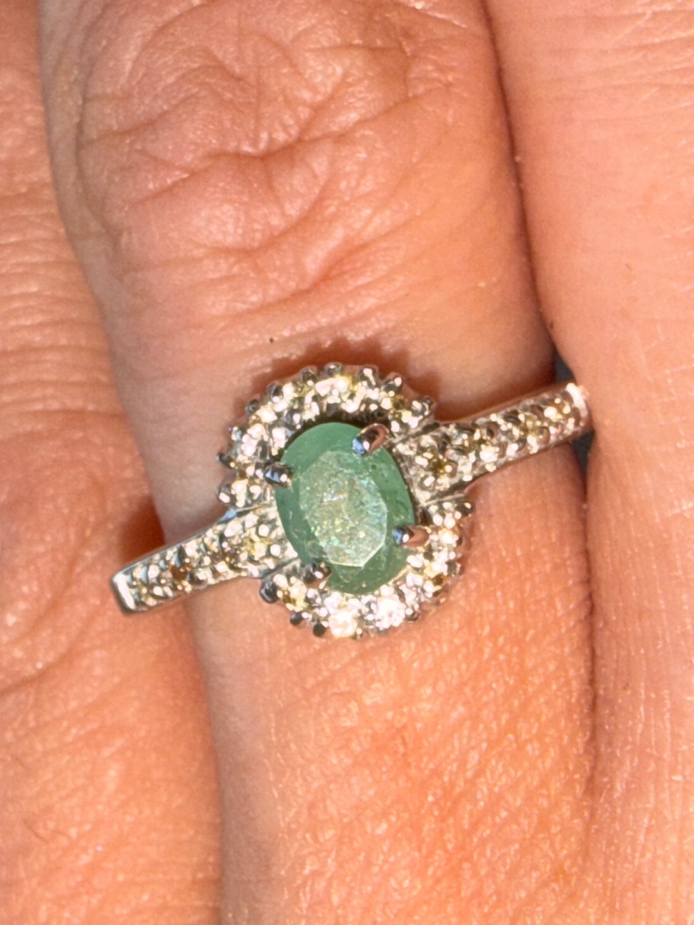 ✨New✨Natural Green Emerald & Natural Yellow Sapphire Halo Ring Sz7